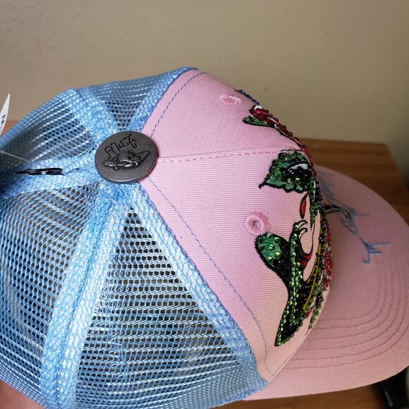 Ed Hardy Women\'s‎ Women\'s Rhinestone Skull Trucker Hat Pastel Pink Blue Mesh Y2K main image 6